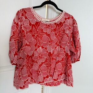 Solitaire Red Boxy 3/4 Sleeve Blouse